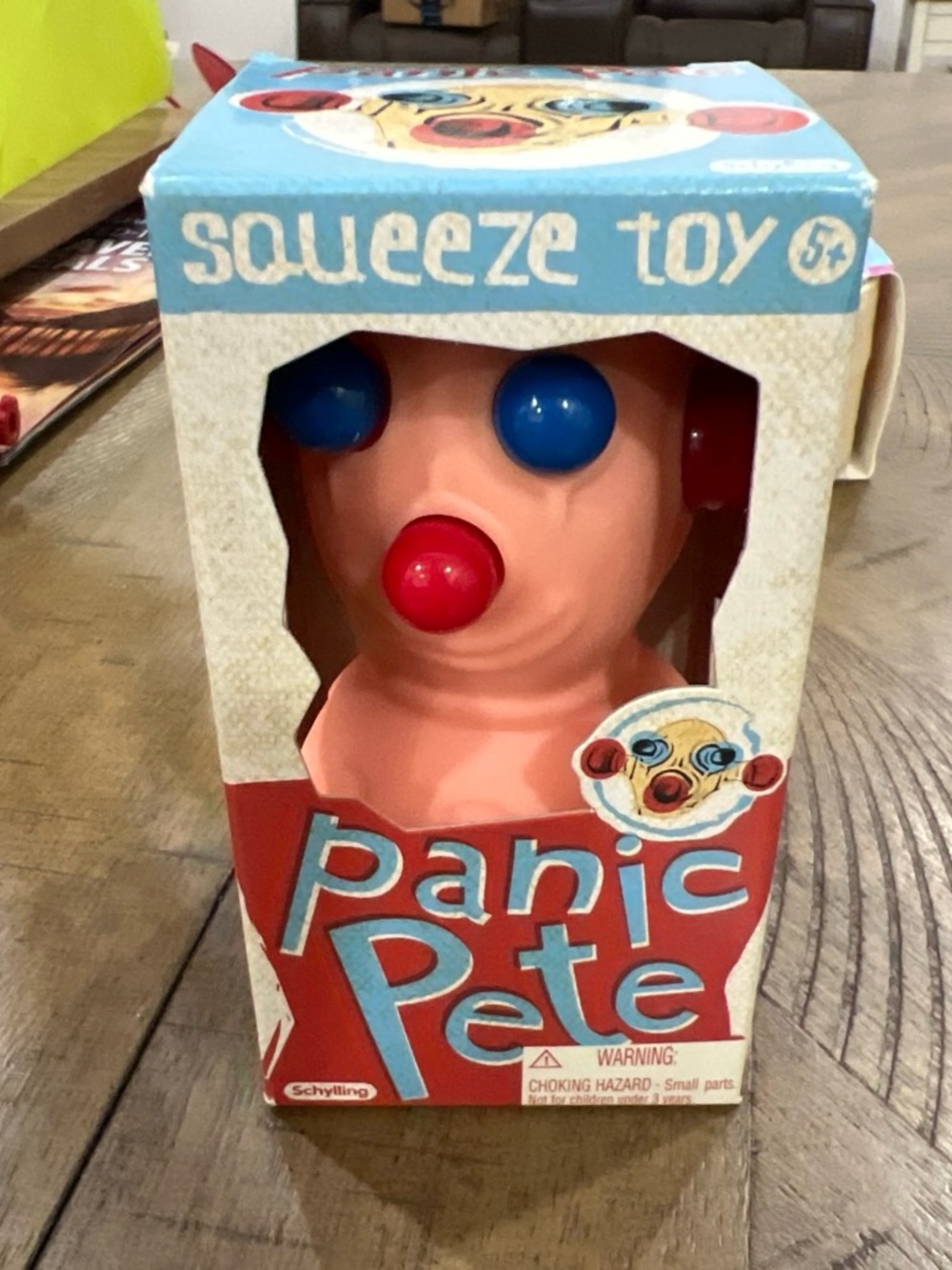 Panic Pete Squeeze Toy - Pink with Blue & Red Accents